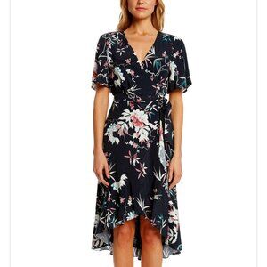 Matty M Spokane Black Floral Ruffle Hem Short Flutter Sleeve Dress Size XS
